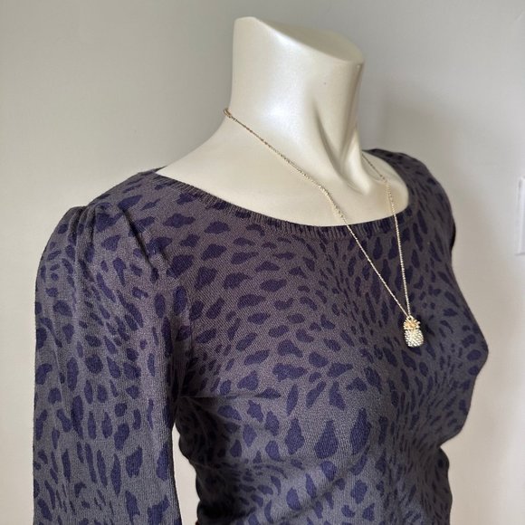 Kookai Paris | Leopard 3/4 Puff Sleeve Knit Top with Shoulder Pads - Picture 1 of 9